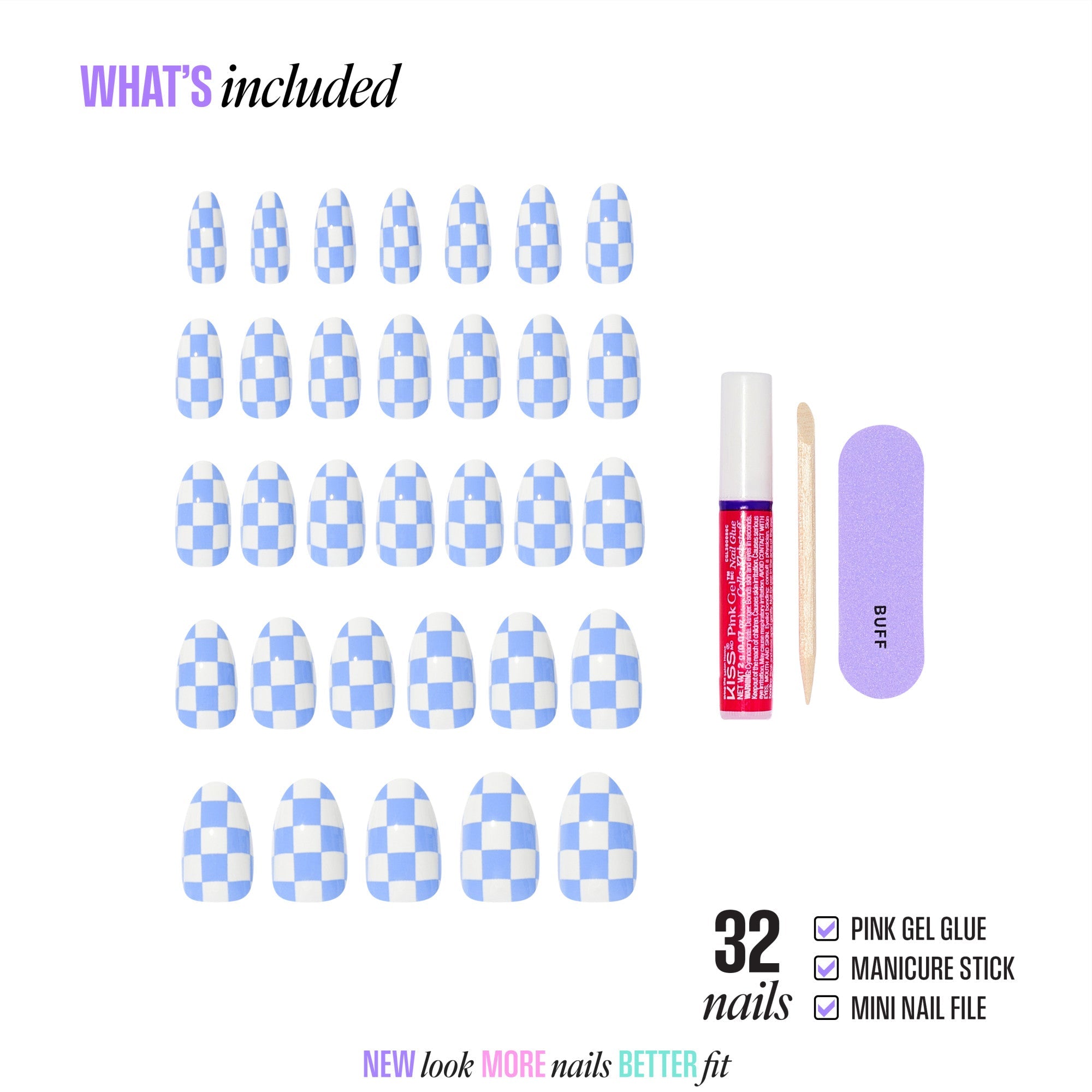 Kiss Core Design Press On Fake Glue Nails - Credit | Design, Blue, Medium, Almond official pack