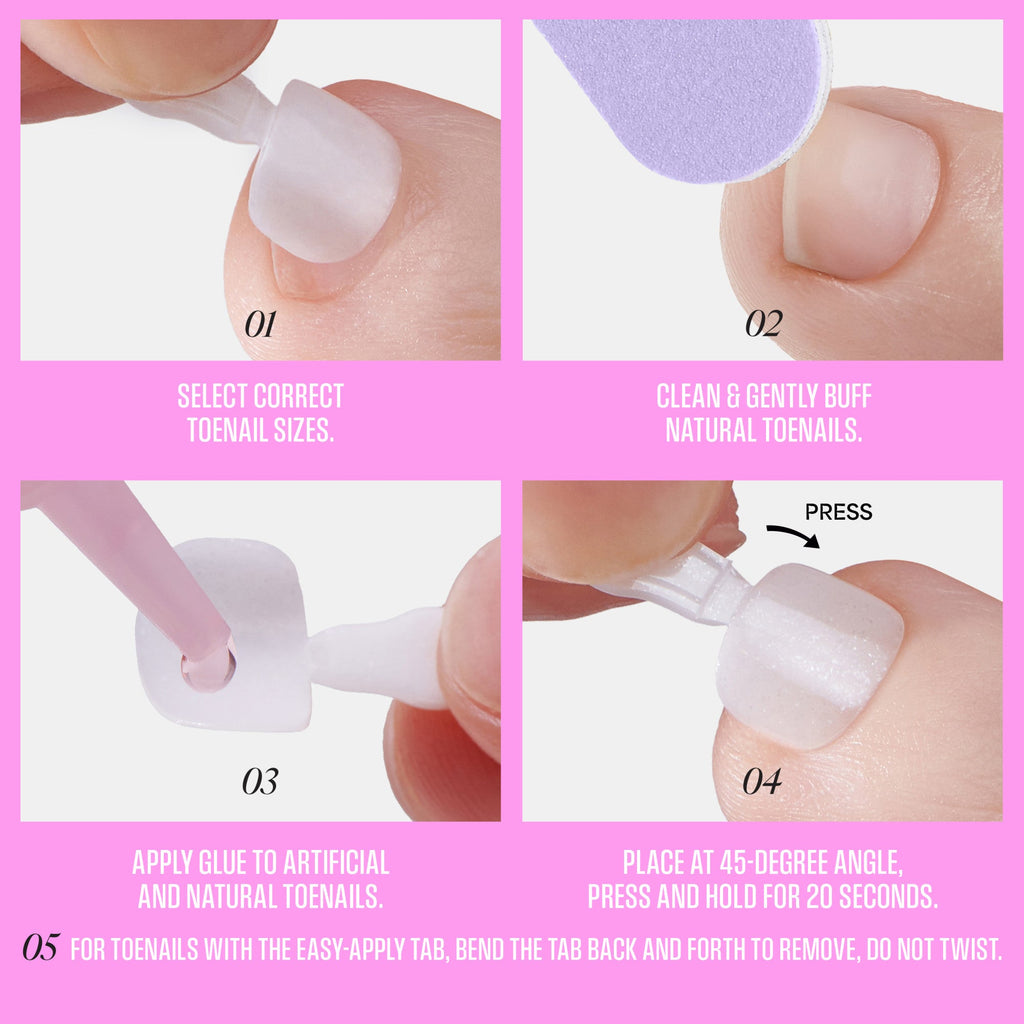 Kiss Glam Press On Fake Glue Toenails - Twinkle Toes | Solid, White, Short, Squoval, Pedicure official pack