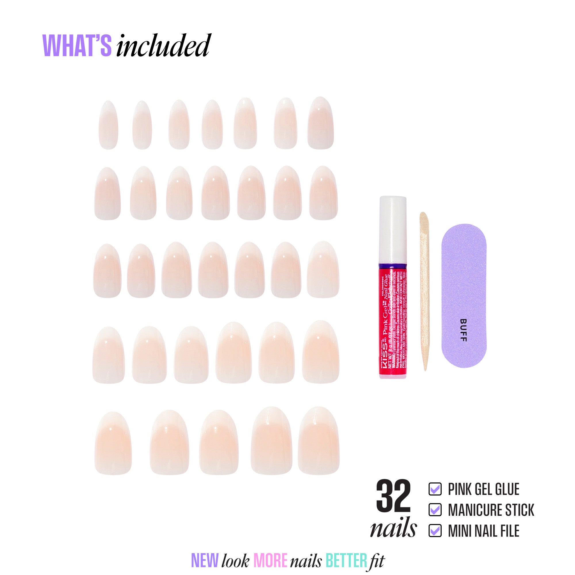 Kiss Core French Press On Fake Glue Nails - Burble | French Tips, White, Medium, Almond official pack