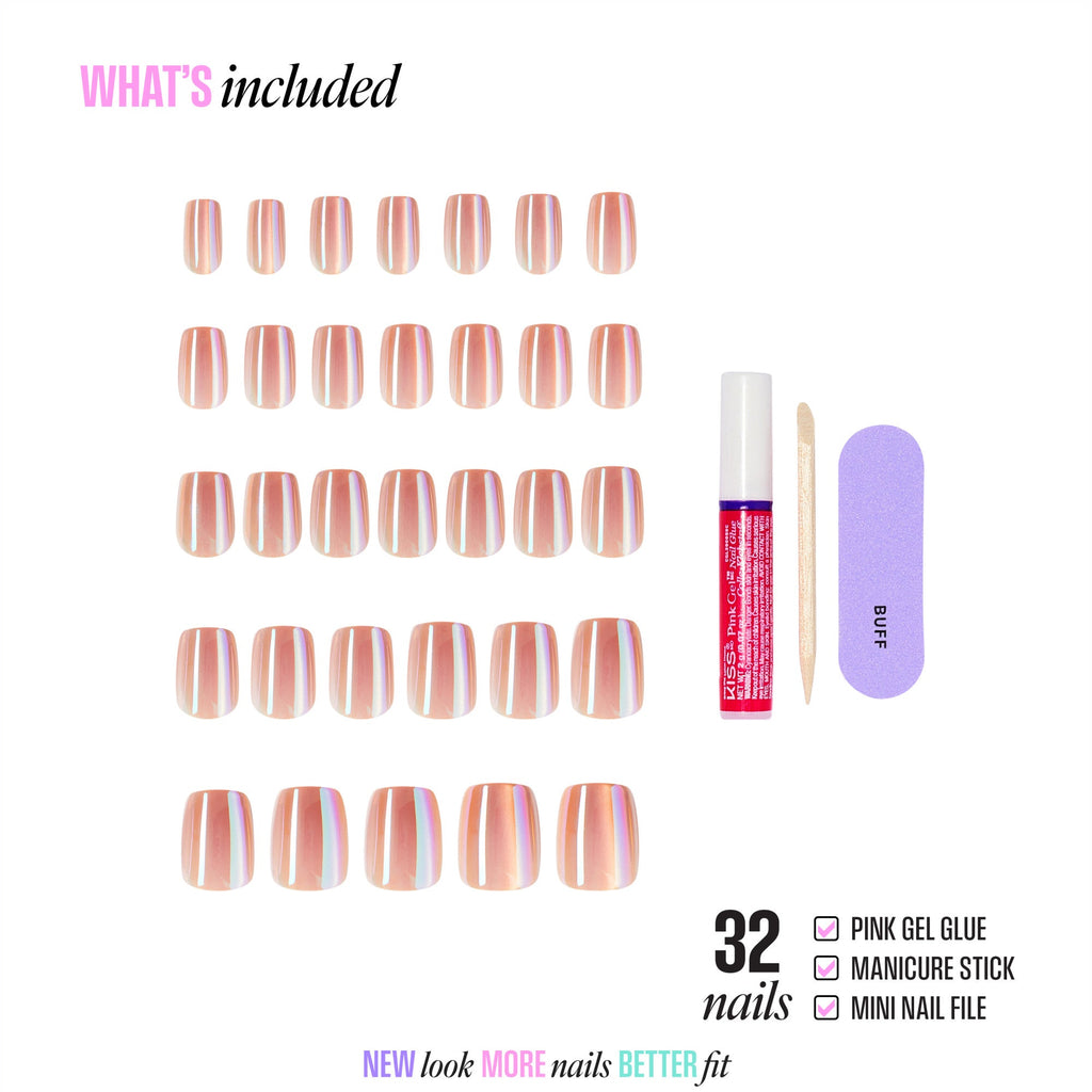 Kiss Glam Embellished Press On Fake Glue Nails - Golden Hour Affairs | Design, Pink, Short, Squoval official pack