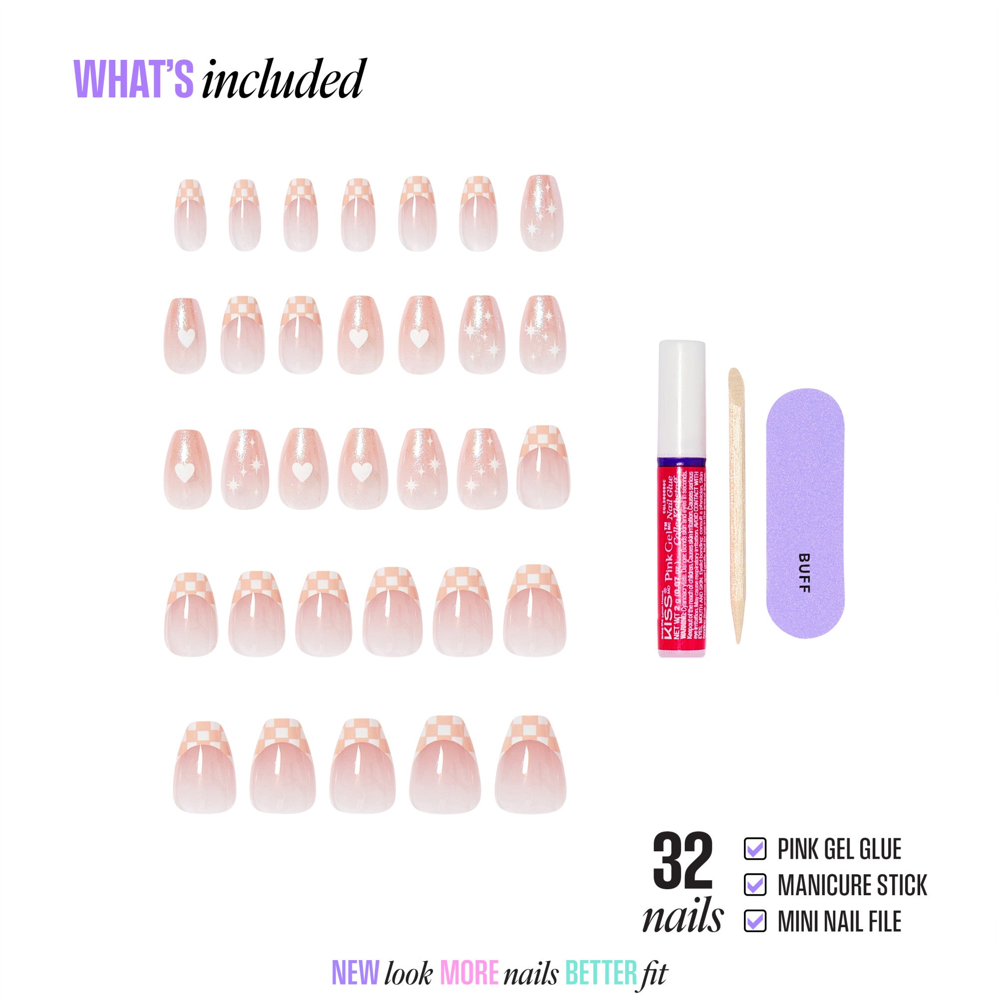 Kiss Core Design Press On Fake Glue Nails - Cheers | French Design, Neutral, Short, Coffin official pack