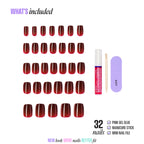 Kiss Core Color Press On Fake Glue Nails - Sprightly | Solid, Red, Short, Squoval official pack