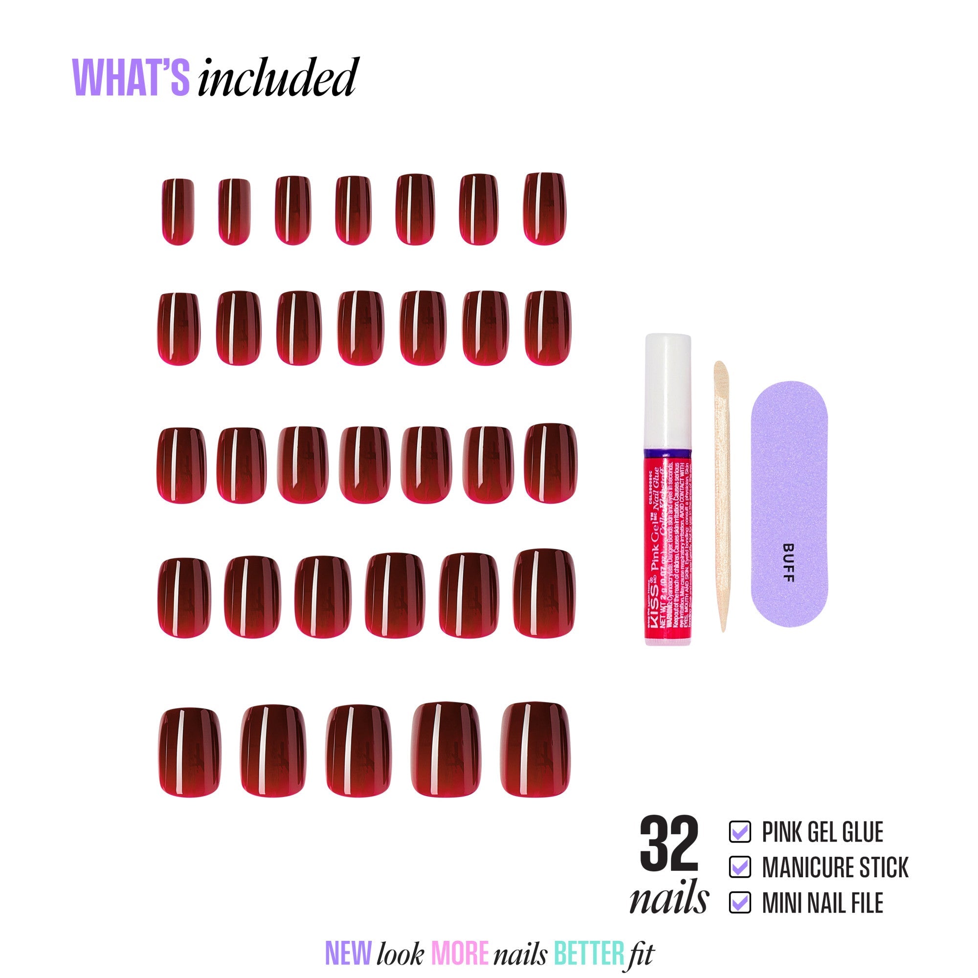 Kiss Core Color Press On Fake Glue Nails - Sprightly | Solid, Red, Short, Squoval official pack