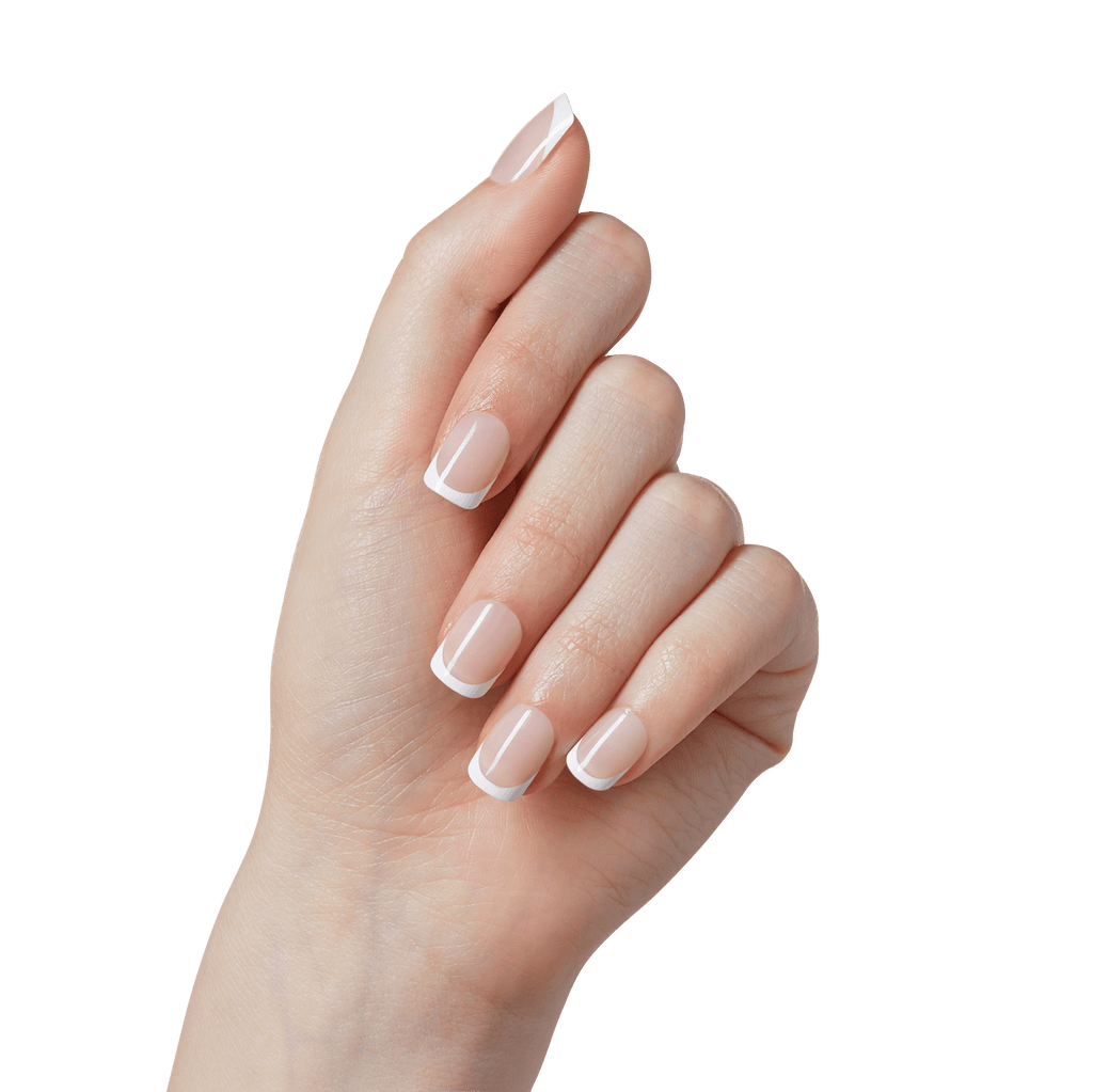 Impress French No Glue Fake Press On Nails - Model | French Tips, White & Neutral, Short, Squoval, Manicure official pack